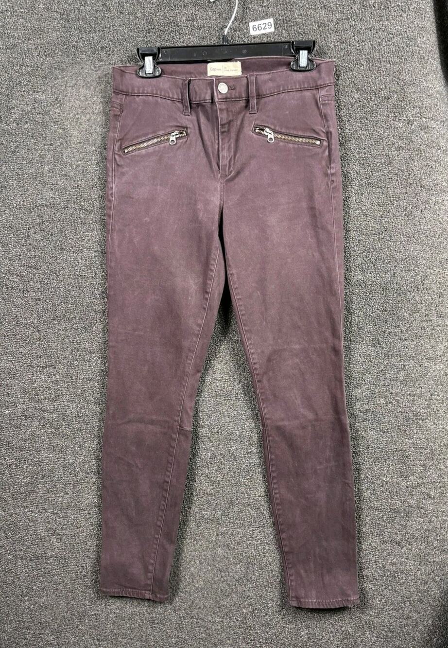 Gap 1969 True Skinny Jeans Womens 28 Burgundy Denim Stretch Ankle & Pockets Zip